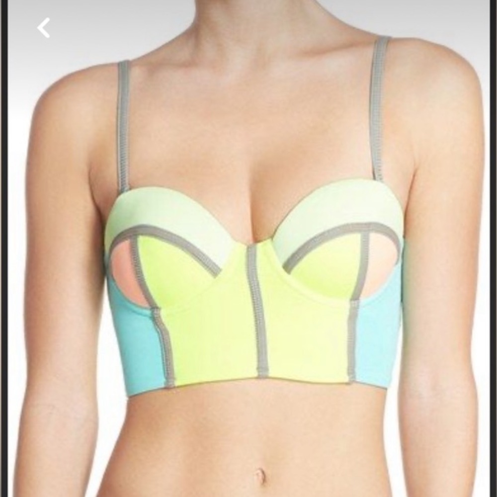 Maaji Lime Cubism Underwire Bustier Bikini molded cup lace up Top size small